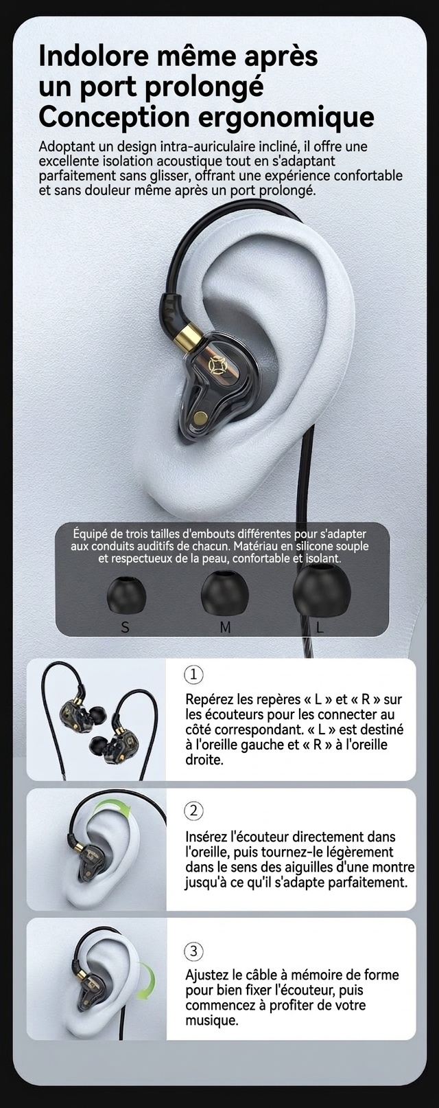 Écouteurs intra-auriculaires HiFi quadricœurs avec micro, deux haut-parleurs à armature de 8 mm, basses profondes, réduction de bruit, connexion filaire 3,5 mm et USB-C pour la musique de jeu