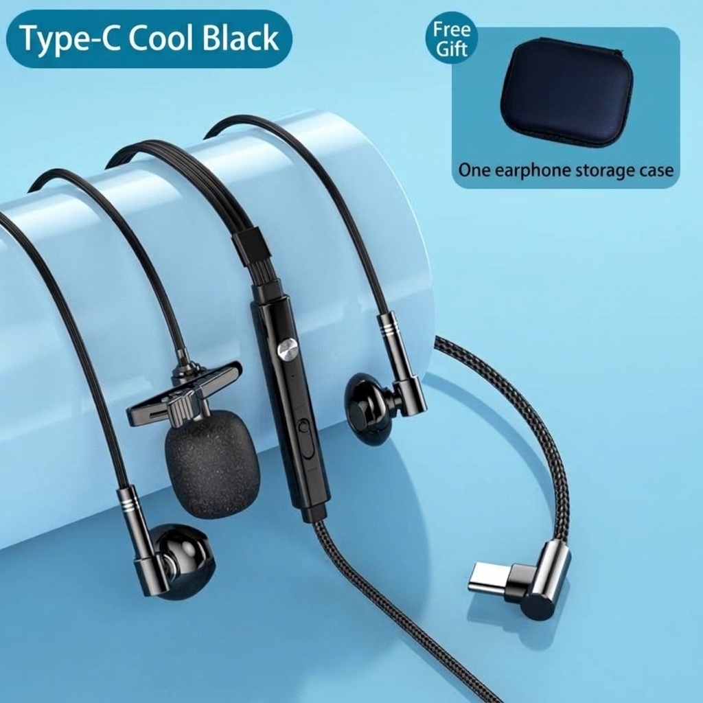 Auriculares intrauditivos con cable para juegos, con micrófono de solapa, controladores de 14,2 mm, auriculares ergonómicos con aislamiento de ruido de 60°, conector de 3,5 mm / USB tipo C para juegos y canto.