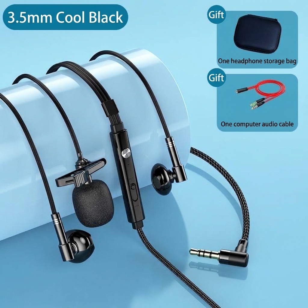 Auriculares intrauditivos con cable para juegos, con micrófono de solapa, controladores de 14,2 mm, auriculares ergonómicos con aislamiento de ruido de 60°, conector de 3,5 mm / USB tipo C para juegos y canto.