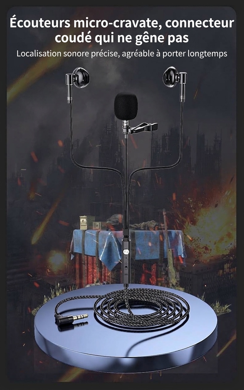 Écouteurs intra-auriculaires filaires pour le jeu avec micro-cravate, haut-parleurs de 14,2 mm, embouts ergonomiques à isolation phonique à 60°, prise jack 3,5 mm / USB-C pour le jeu et le chant
