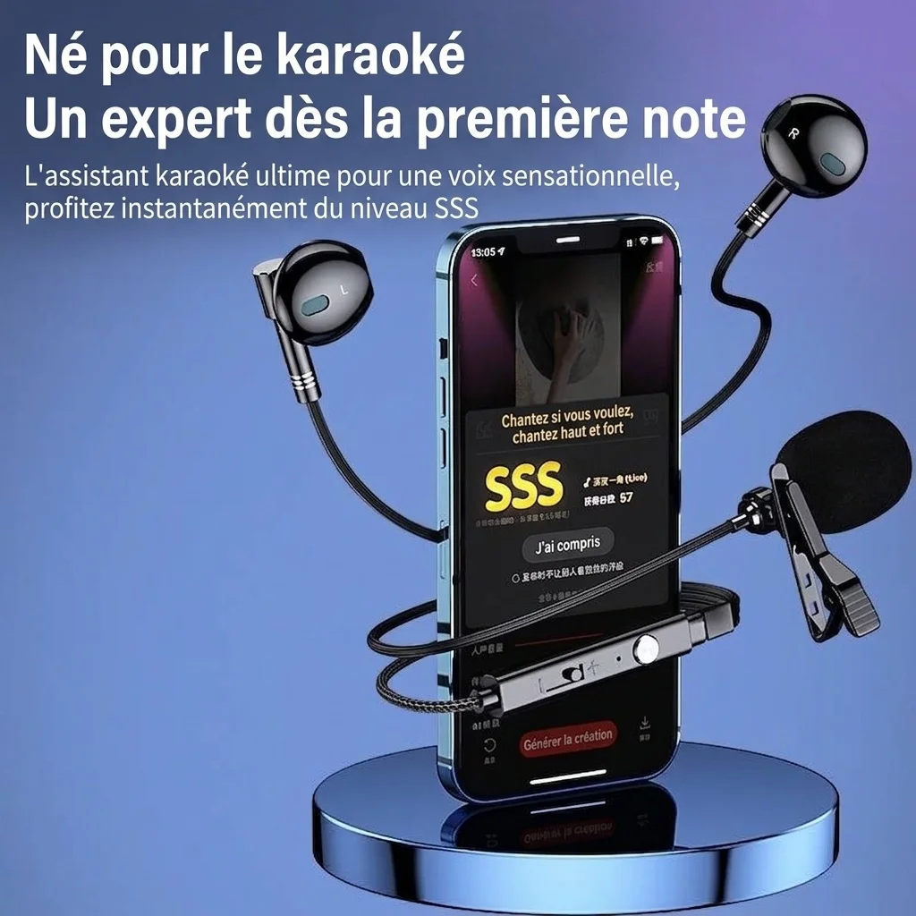 Écouteurs intra-auriculaires filaires pour le jeu avec micro-cravate, haut-parleurs de 14,2 mm, embouts ergonomiques à isolation phonique à 60°, prise jack 3,5 mm / USB-C pour le jeu et le chant