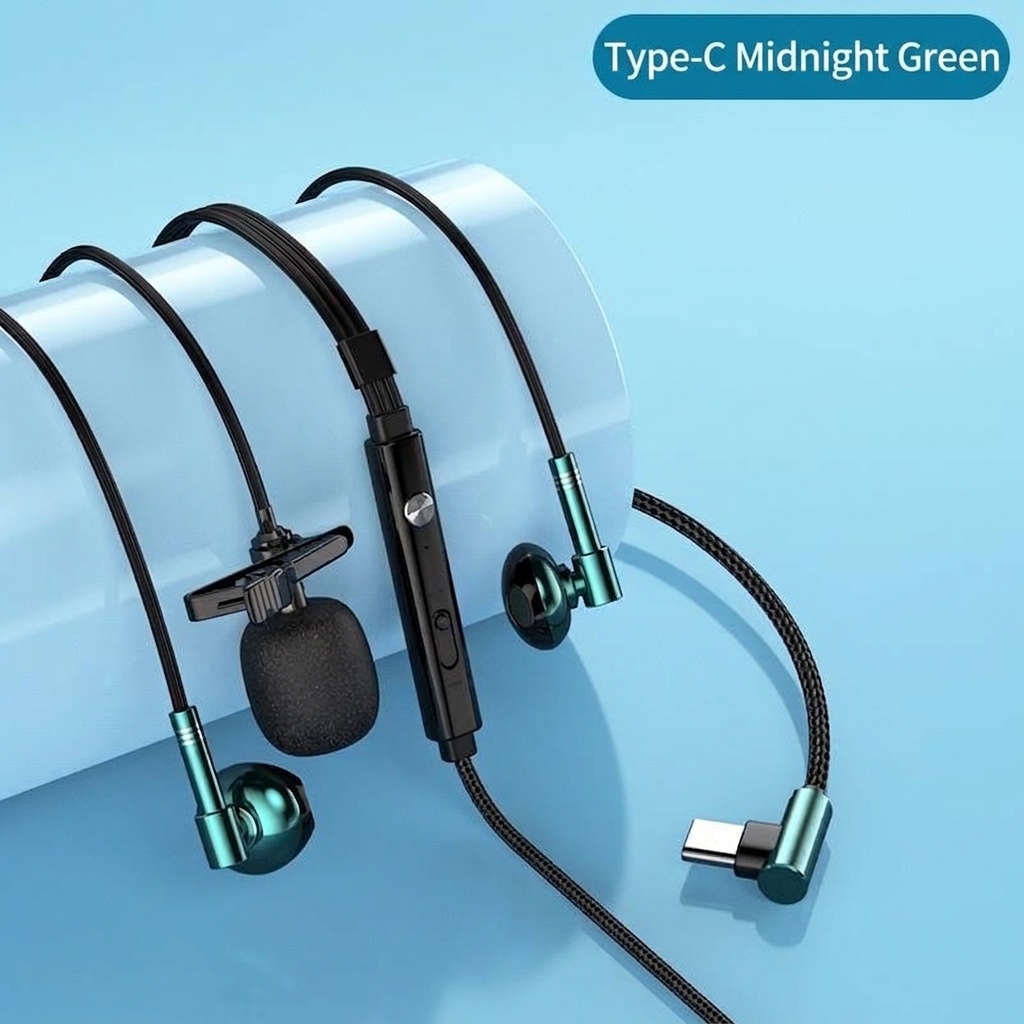 Auriculares intrauditivos con cable para juegos, con micrófono de solapa, controladores de 14,2 mm, auriculares ergonómicos con aislamiento de ruido de 60°, conector de 3,5 mm / USB tipo C para juegos y canto.