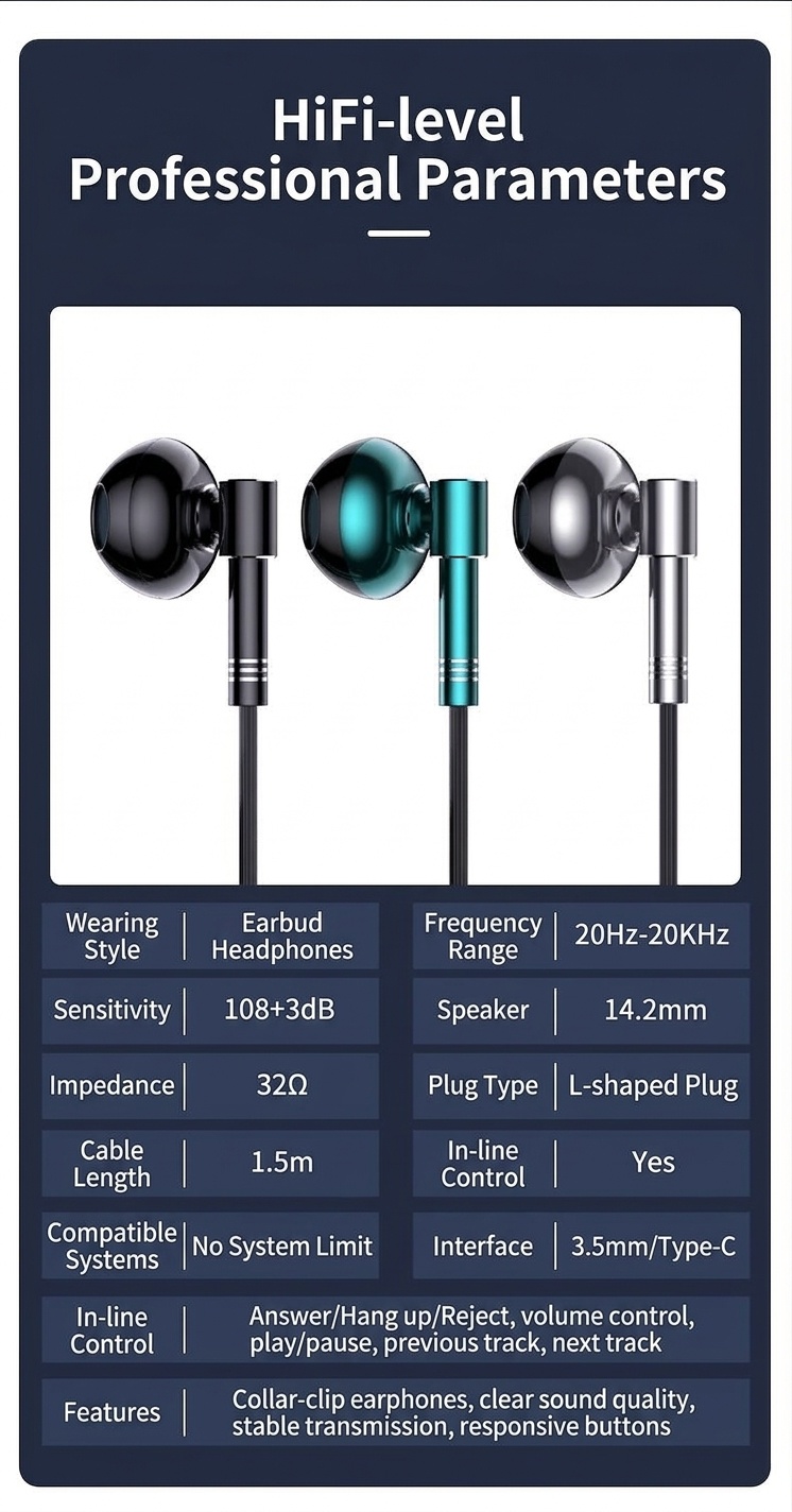 Auriculares intrauditivos con cable para juegos, con micrófono de solapa, controladores de 14,2 mm, auriculares ergonómicos con aislamiento de ruido de 60°, conector de 3,5 mm / USB tipo C para juegos y canto.