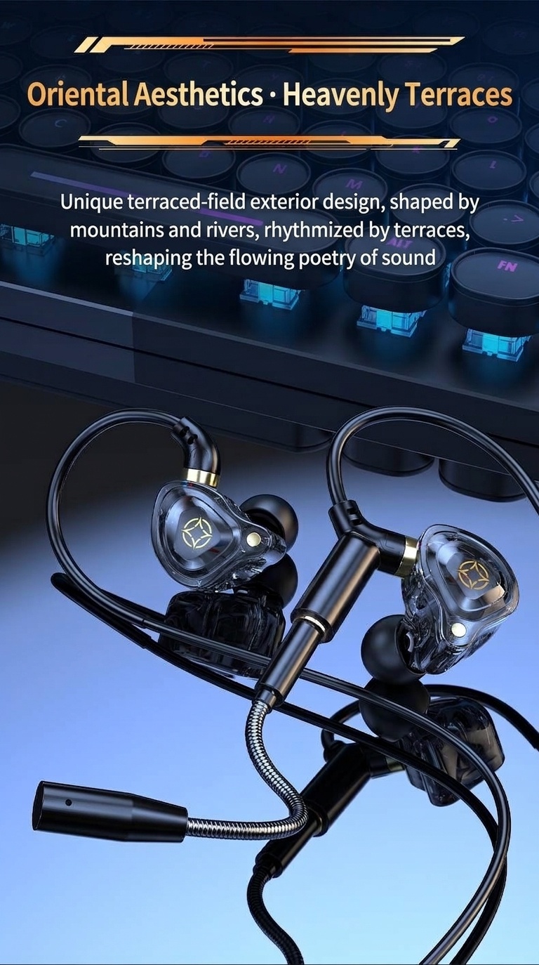 Gaming In-Ear Earbuds with Dual Detachable Mic, 10mm Dynamic Drivers Noise Cancelling Headset, 3.5mm Type-C USB Wired for PC Laptop Mobile
