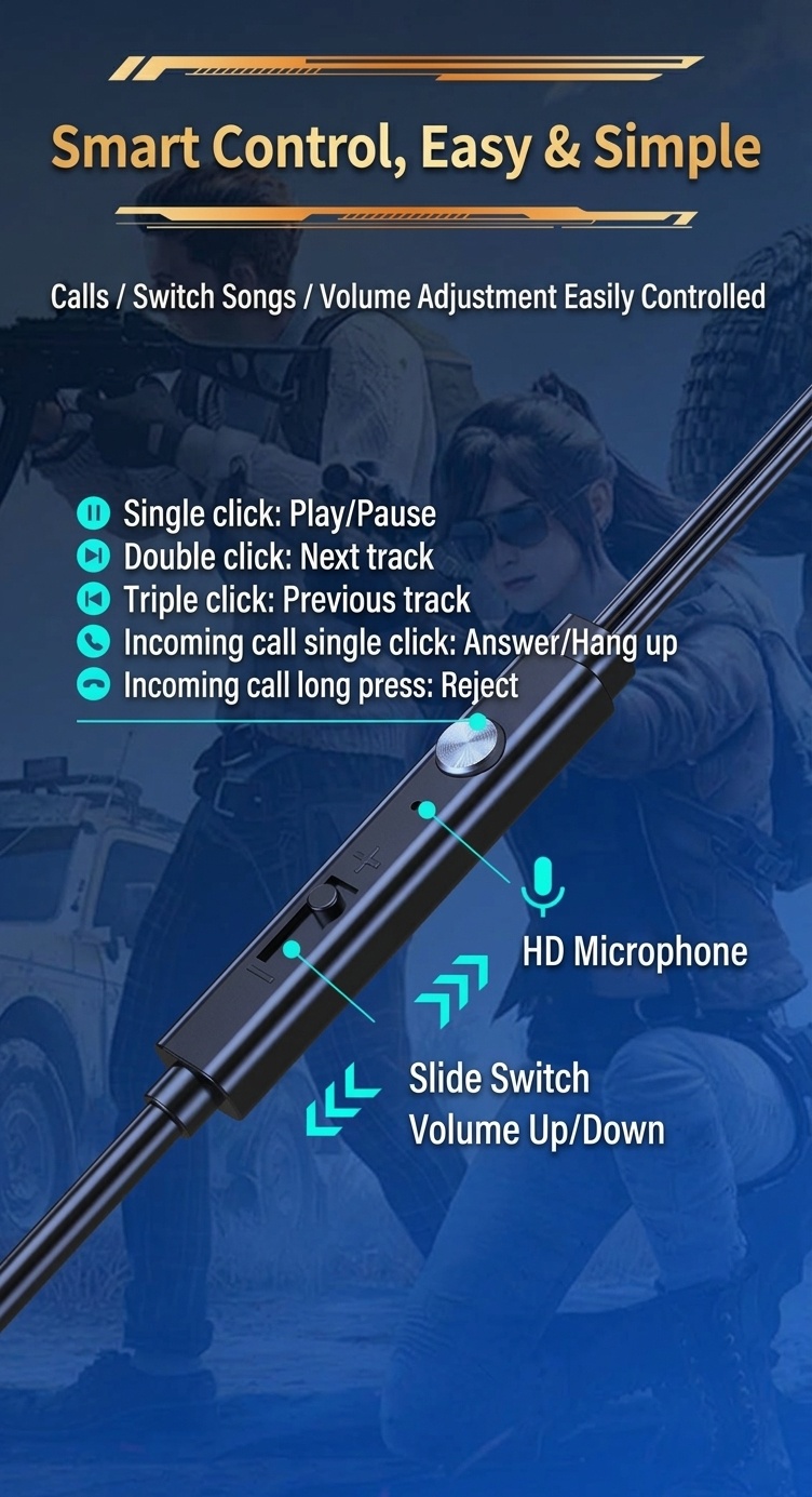 Gaming In-Ear Earbuds with Dual Detachable Mic, 10mm Dynamic Drivers Noise Cancelling Headset, 3.5mm Type-C USB Wired for PC Laptop Mobile
