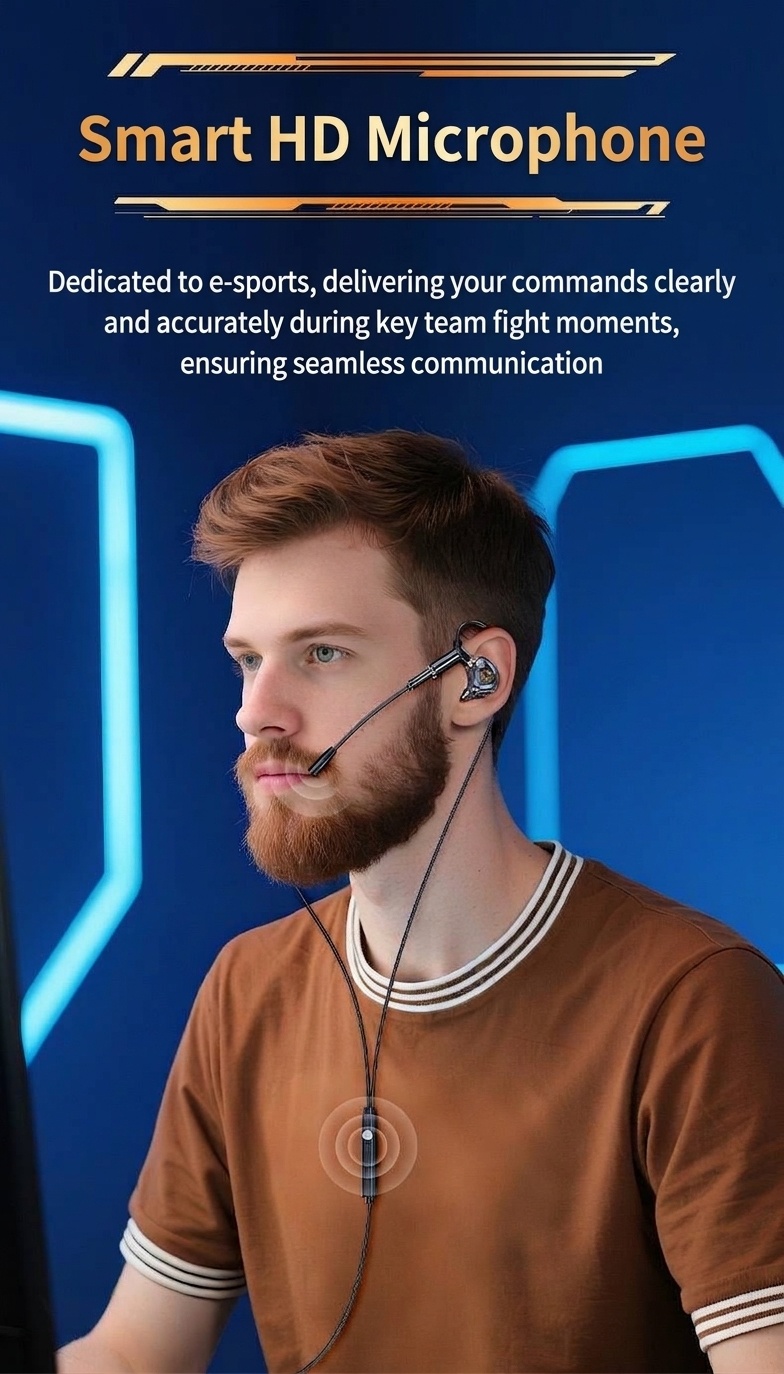 Gaming In-Ear Earbuds with Dual Detachable Mic, 10mm Dynamic Drivers Noise Cancelling Headset, 3.5mm Type-C USB Wired for PC Laptop Mobile