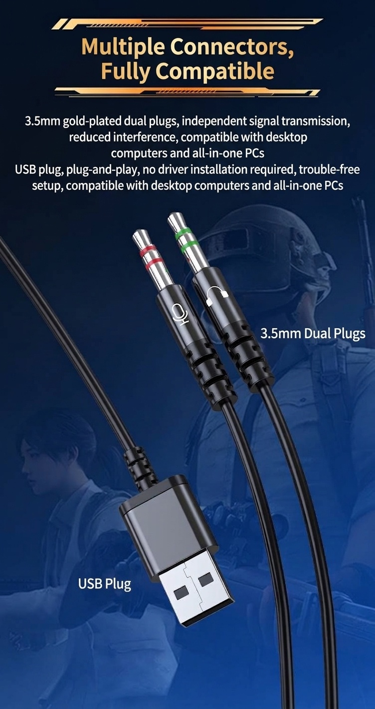 Gaming In-Ear Earbuds with Dual Detachable Mic, 10mm Dynamic Drivers Noise Cancelling Headset, 3.5mm Type-C USB Wired for PC Laptop Mobile