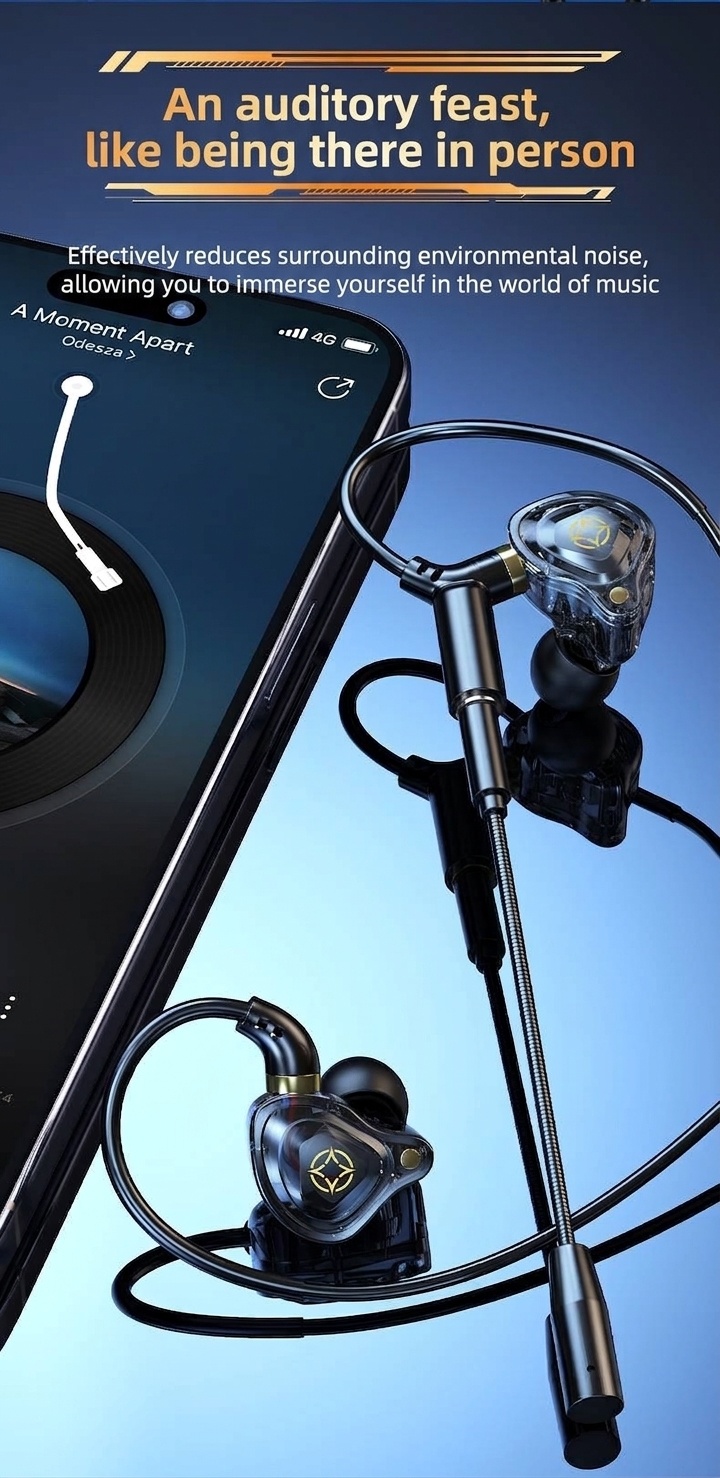 Gaming In-Ear Earbuds with Dual Detachable Mic, 10mm Dynamic Drivers Noise Cancelling Headset, 3.5mm Type-C USB Wired for PC Laptop Mobile