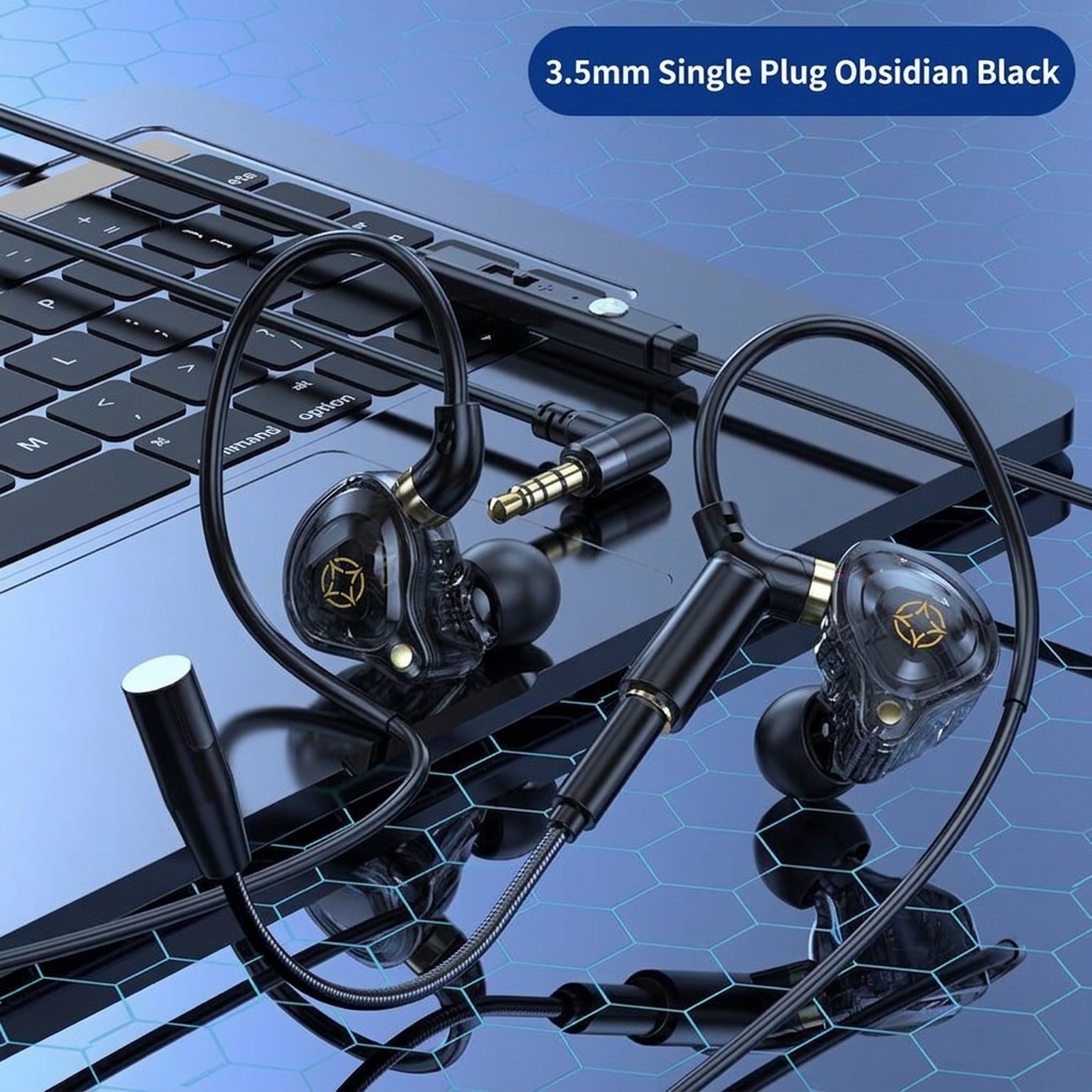 Gaming In-Ear Earbuds with Dual Detachable Mic, 10mm Dynamic Drivers Noise Cancelling Headset, 3.5mm Type-C USB Wired for PC Laptop Mobile