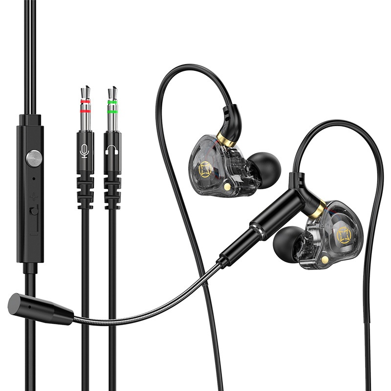 Gaming In-Ear Earbuds with Dual Detachable Mic, 10mm Dynamic Drivers Noise Cancelling Headset, 3.5mm Type-C USB Wired for PC Laptop Mobile