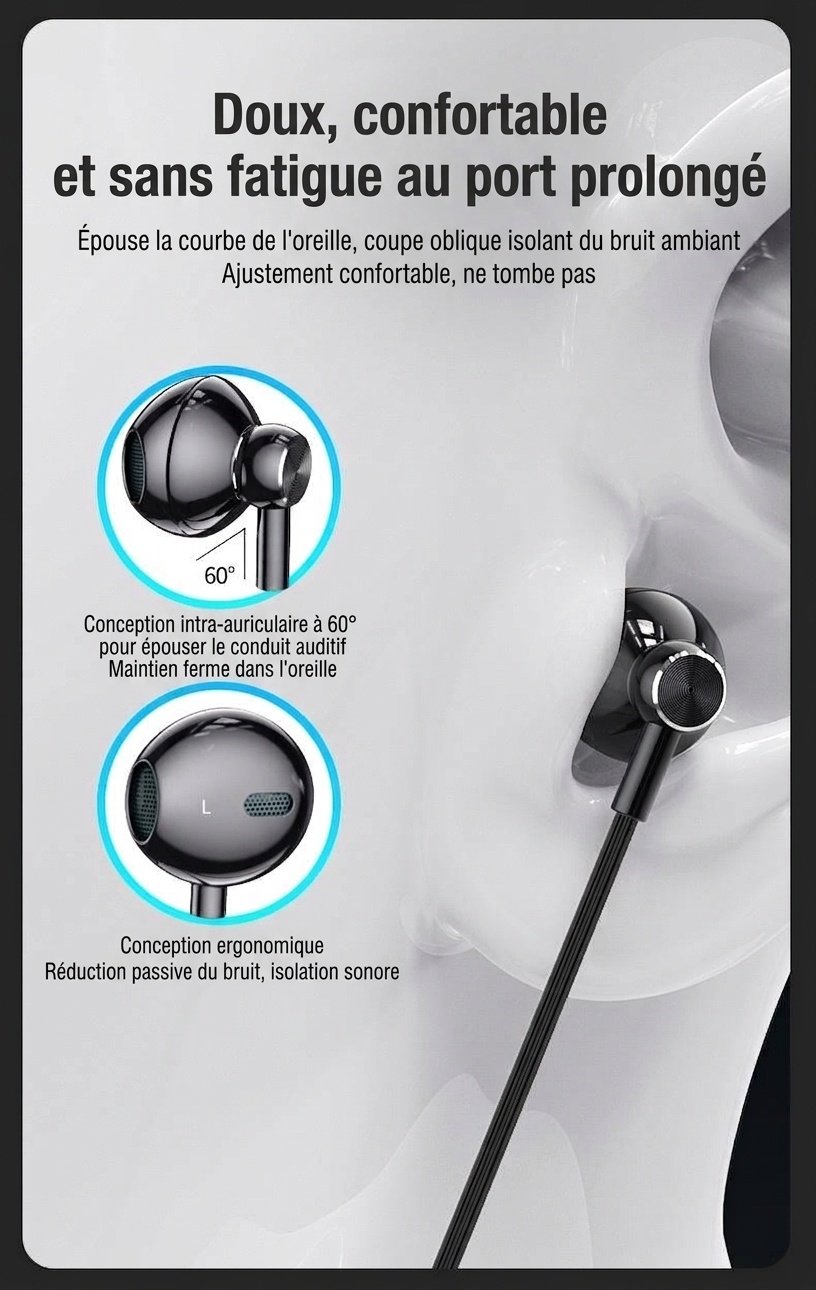 Écouteurs intra-auriculaires filaires pour jeux vidéo avec micro intégré, haut-parleurs dynamiques de 10 mm, basses profondes, isolation phonique, prise jack 3,5 mm pour PC et appareils mobiles.