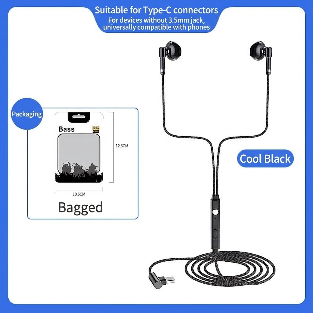 Auriculares intrauditivos con cable para juegos, con micrófono con cancelación de ruido, controladores de 14,2 mm, conector en forma de L de 90°, cable trenzado y conectores de 3,5 mm y USB tipo C para llamadas y juegos móviles.