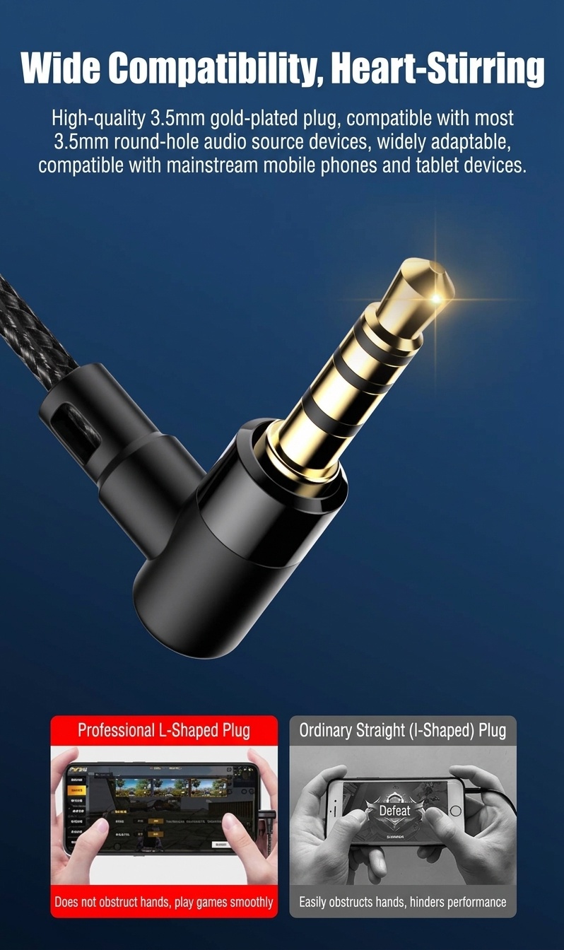 Auriculares intrauditivos con cable para juegos, con micrófono con cancelación de ruido, controladores de 14,2 mm, conector en forma de L de 90°, cable trenzado y conectores de 3,5 mm y USB tipo C para llamadas y juegos móviles.