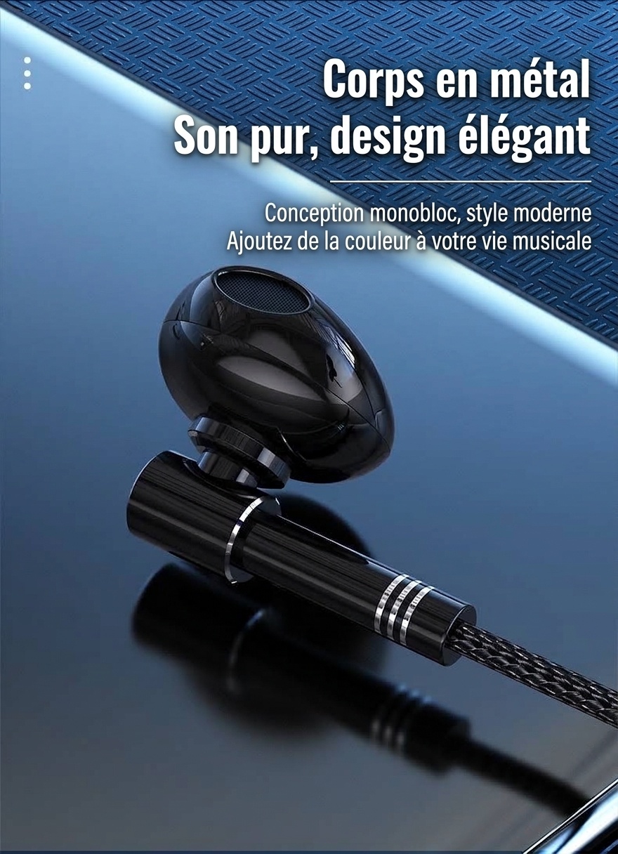 Écouteurs intra-auriculaires filaires pour jeux vidéo avec micro antibruit, haut-parleurs de 14,2 mm, câble tressé avec prise en L à 90°, ports 3,5 mm et USB-C pour les appels et jeux mobiles.
