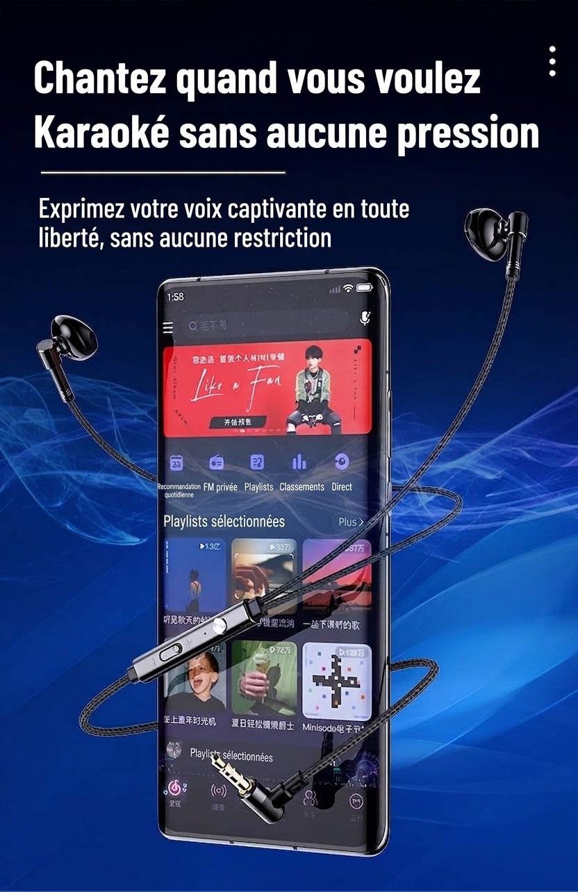 Écouteurs intra-auriculaires filaires pour jeux vidéo avec micro antibruit, haut-parleurs de 14,2 mm, câble tressé avec prise en L à 90°, ports 3,5 mm et USB-C pour les appels et jeux mobiles.