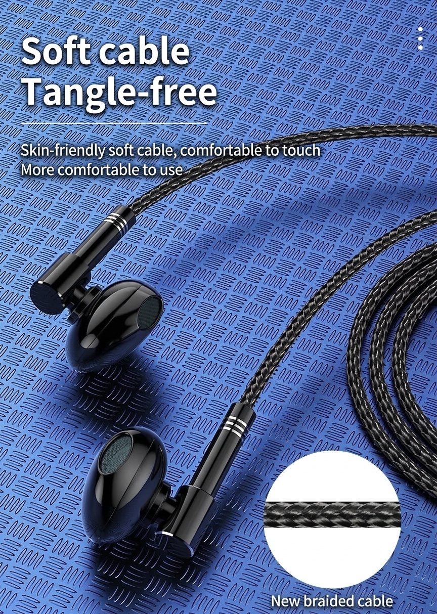 Auriculares intrauditivos con cable para juegos, con micrófono con cancelación de ruido, controladores de 14,2 mm, conector en forma de L de 90°, cable trenzado y conectores de 3,5 mm y USB tipo C para llamadas y juegos móviles.