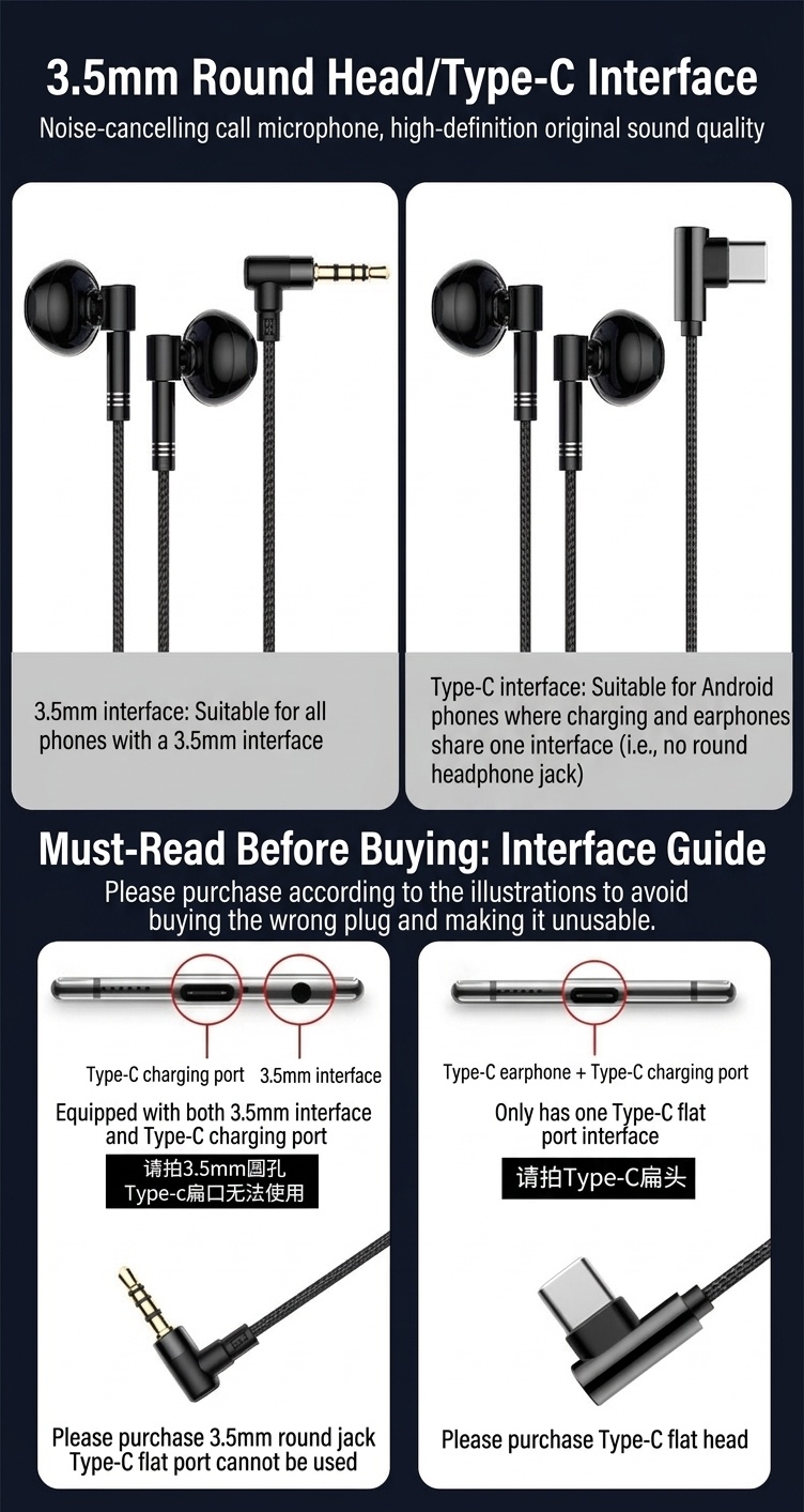 Auriculares intrauditivos con cable para juegos, con micrófono con cancelación de ruido, controladores de 14,2 mm, conector en forma de L de 90°, cable trenzado y conectores de 3,5 mm y USB tipo C para llamadas y juegos móviles.