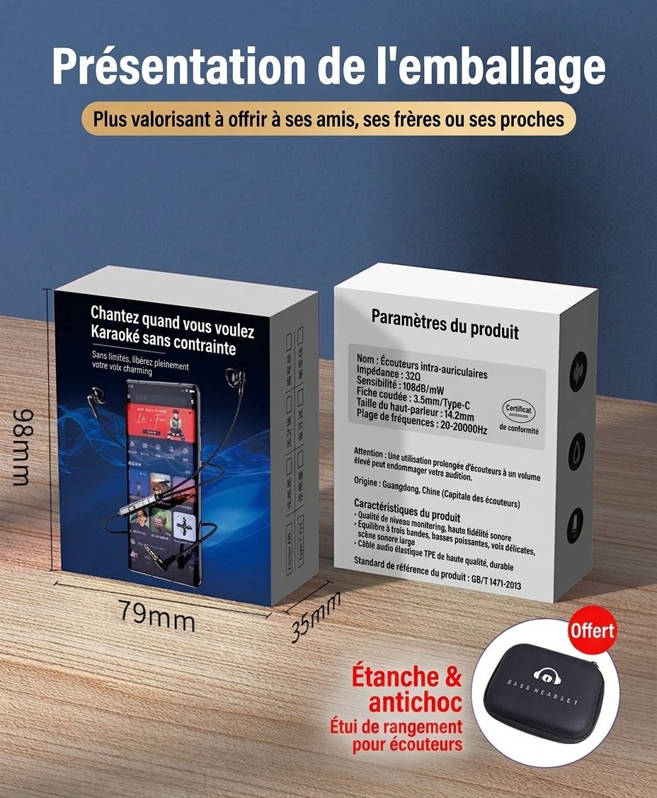 Écouteurs intra-auriculaires filaires pour jeux vidéo avec micro antibruit, haut-parleurs de 14,2 mm, câble tressé avec prise en L à 90°, ports 3,5 mm et USB-C pour les appels et jeux mobiles.
