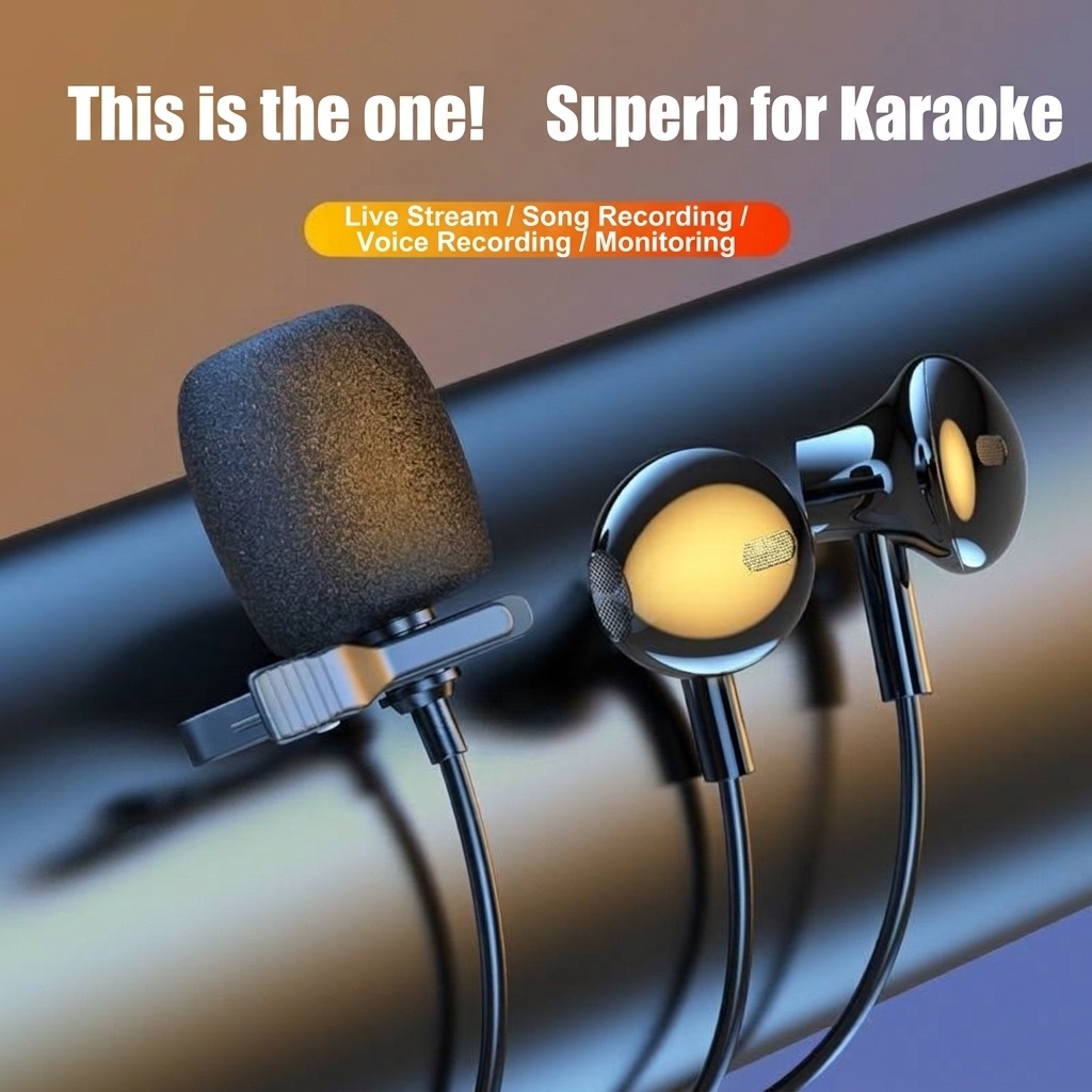 In-Ear Earbuds with Clip-On Lavalier Microphone, 14.2mm PEEK Drivers Noise Cancelling Headset, 1.5m Cable 3.5mm Type-C for Live Streaming Recording