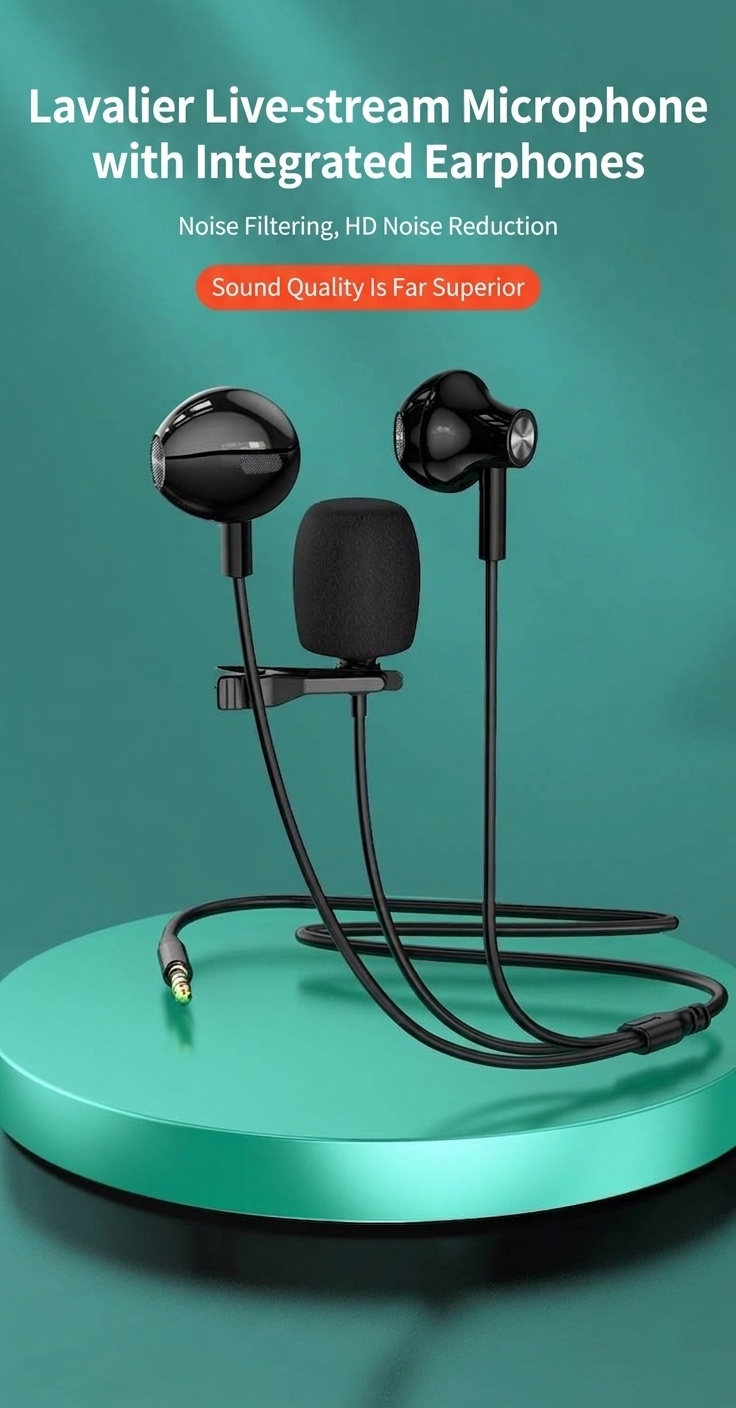 In-Ear Earbuds with Clip-On Lavalier Microphone, 14.2mm PEEK Drivers Noise Cancelling Headset, 1.5m Cable 3.5mm Type-C for Live Streaming Recording
