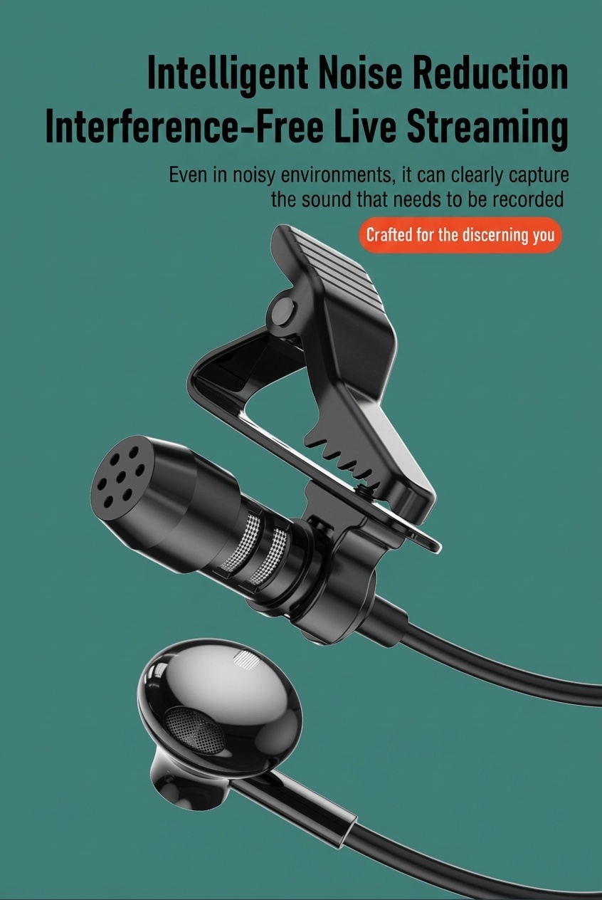In-Ear Earbuds with Clip-On Lavalier Microphone, 14.2mm PEEK Drivers Noise Cancelling Headset, 1.5m Cable 3.5mm Type-C for Live Streaming Recording