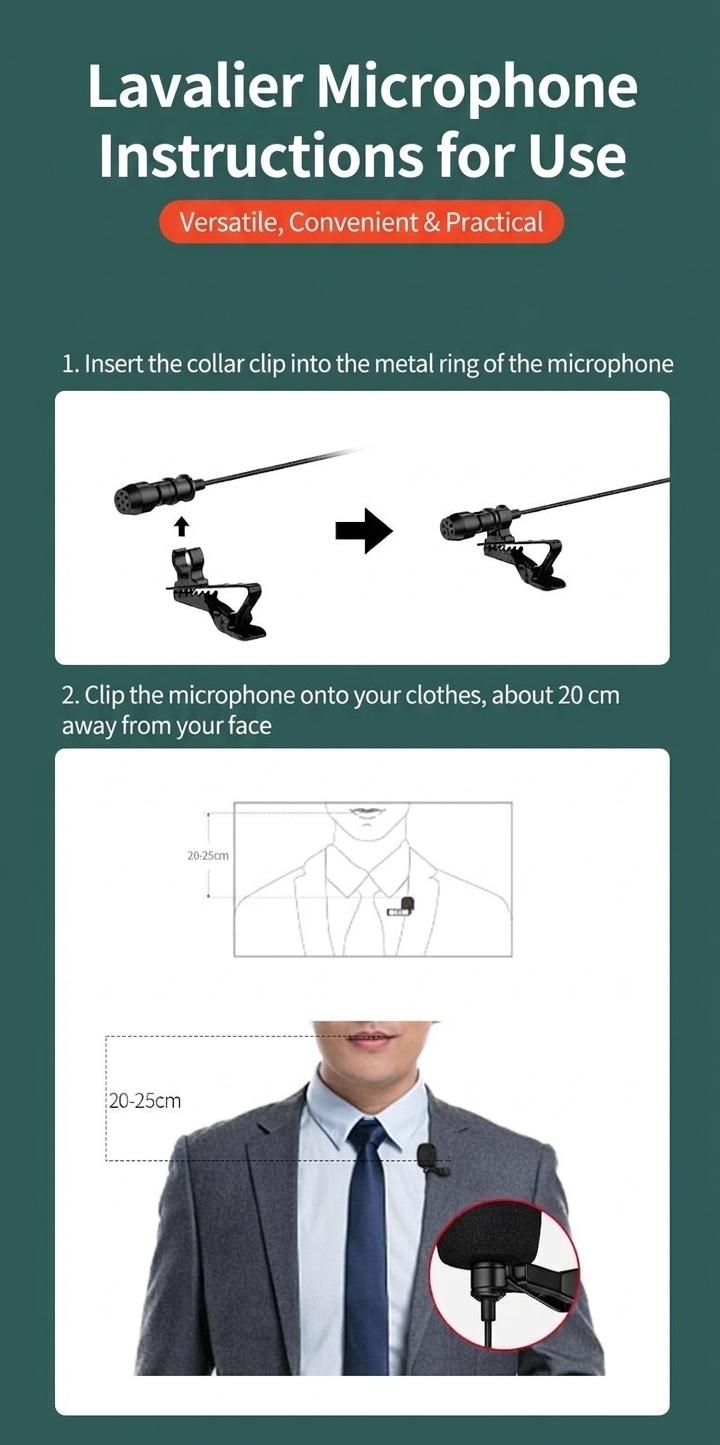 In-Ear Earbuds with Clip-On Lavalier Microphone, 14.2mm PEEK Drivers Noise Cancelling Headset, 1.5m Cable 3.5mm Type-C for Live Streaming Recording