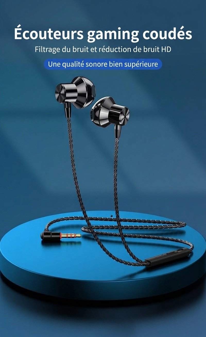 Écouteurs intra-auriculaires filaires pour le jeu avec micro, haut-parleurs PEEK de 14,2 mm, basses profondes, isolation phonique, prise jack 3,5 mm en L pour jeux mobiles et musique.