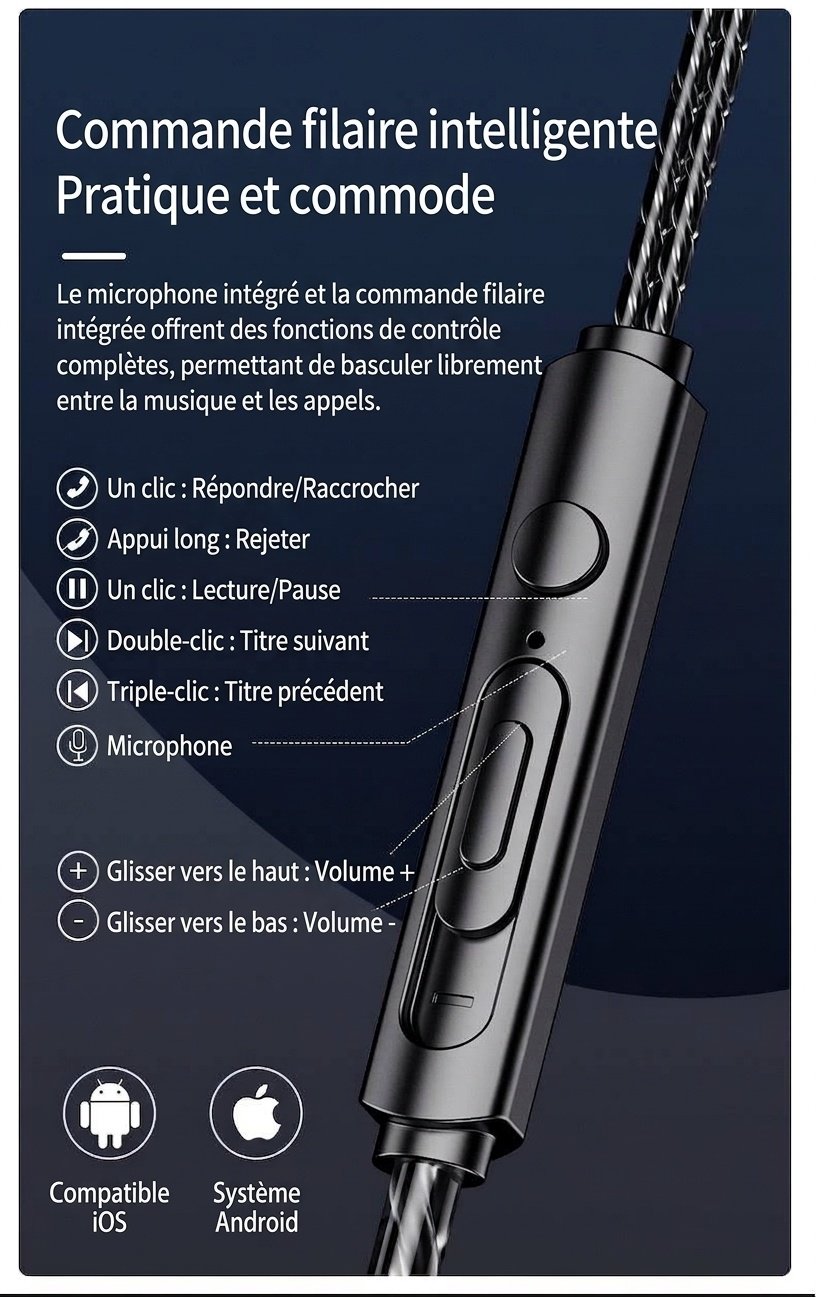 Écouteurs intra-auriculaires filaires pour le jeu avec micro, haut-parleurs PEEK de 14,2 mm, basses profondes, isolation phonique, prise jack 3,5 mm en L pour jeux mobiles et musique.