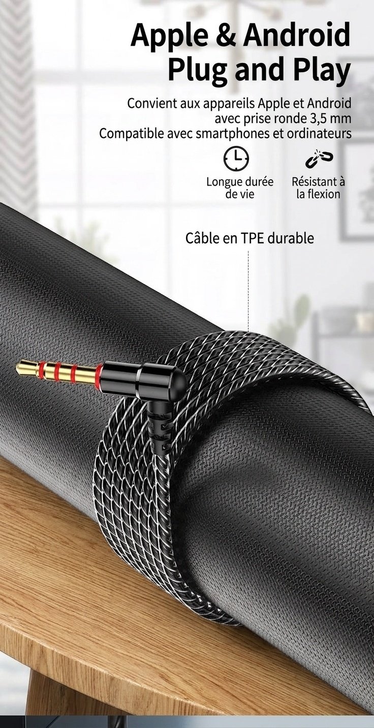 Écouteurs intra-auriculaires filaires pour le jeu avec micro, haut-parleurs PEEK de 14,2 mm, basses profondes, isolation phonique, prise jack 3,5 mm en L pour jeux mobiles et musique.