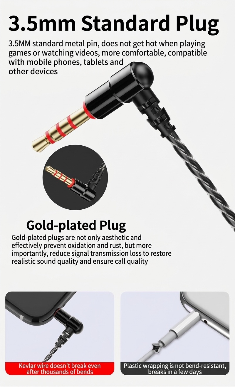 Auriculares inalámbricos para juegos con micrófono, controladores PEEK de 14,2 mm, graves profundos, aislamiento de ruido, conector en forma de L de 3,5 mm para juegos móviles y música.