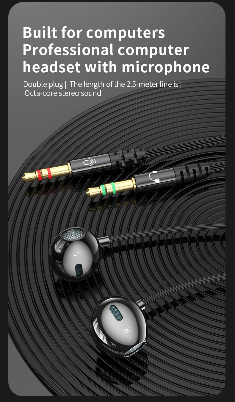 Auriculares intrauditivos con cable para juegos con micrófono, controladores dinámicos de 14,2 mm, graves profundos, cancelación de ruido, cable de audio dual de 3,5 mm de 1,5 m/2,5 m para PC y portátil.