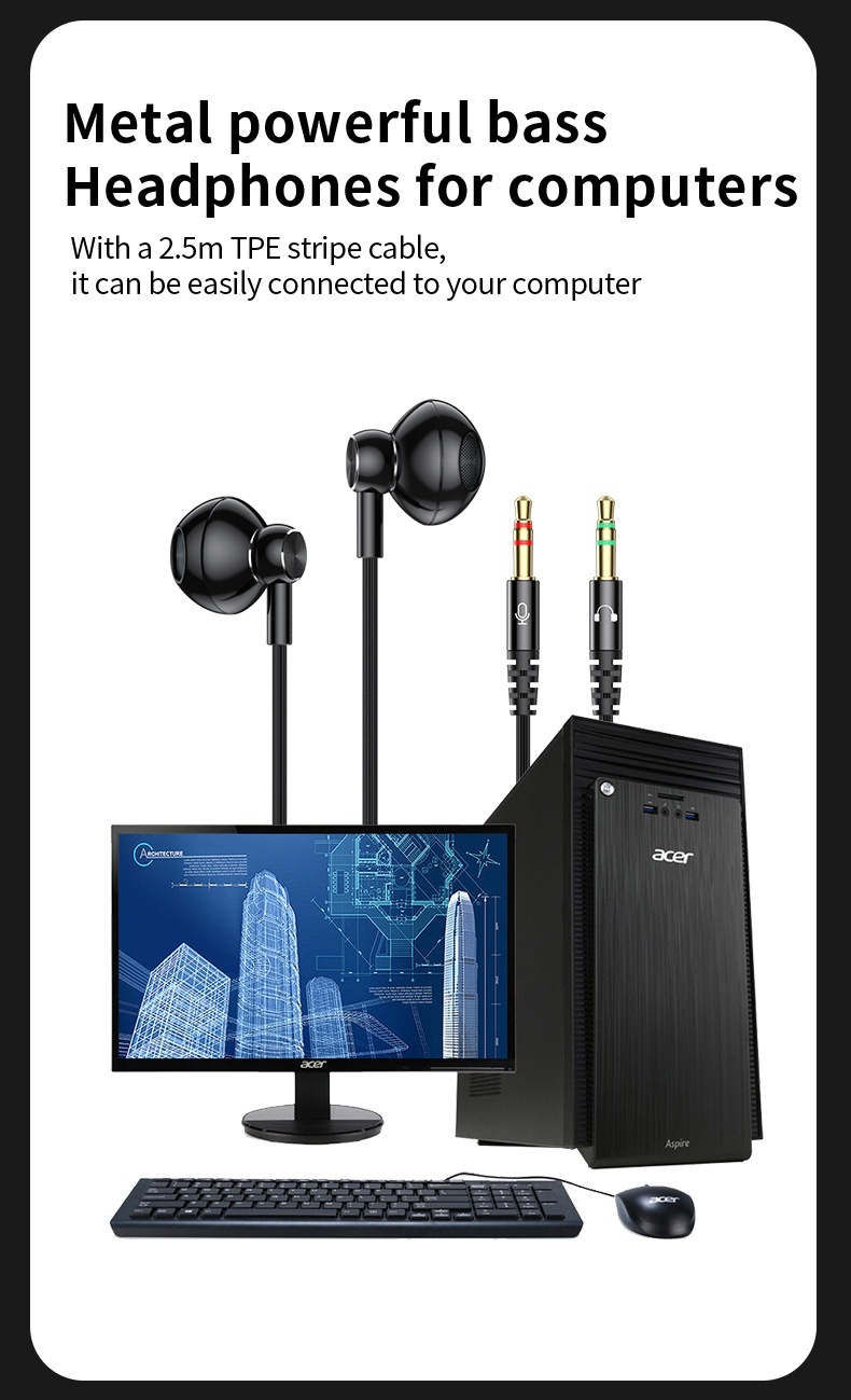Auriculares intrauditivos con cable para juegos con micrófono, controladores dinámicos de 14,2 mm, graves profundos, cancelación de ruido, cable de audio dual de 3,5 mm de 1,5 m/2,5 m para PC y portátil.