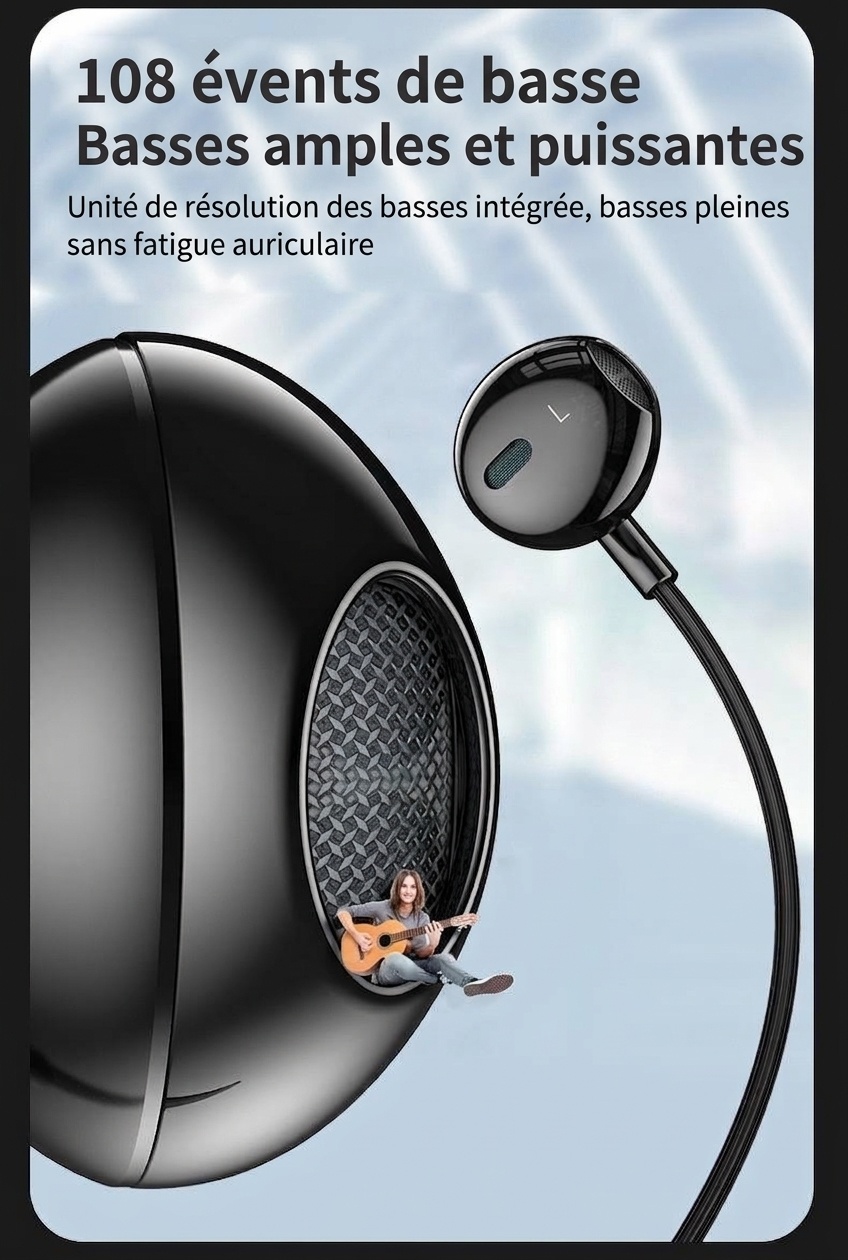 Écouteurs intra-auriculaires filaires pour le jeu avec micro, haut-parleurs dynamiques de 14,2 mm, basses profondes, réduction de bruit, câble audio double 3,5 mm de 1,5 m/2,5 m pour PC et ordinateur portable