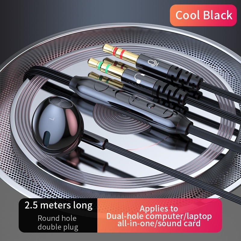 Auriculares intrauditivos con cable para juegos con micrófono, controladores dinámicos de 14,2 mm, graves profundos, cancelación de ruido, cable de audio dual de 3,5 mm de 1,5 m/2,5 m para PC y portátil.