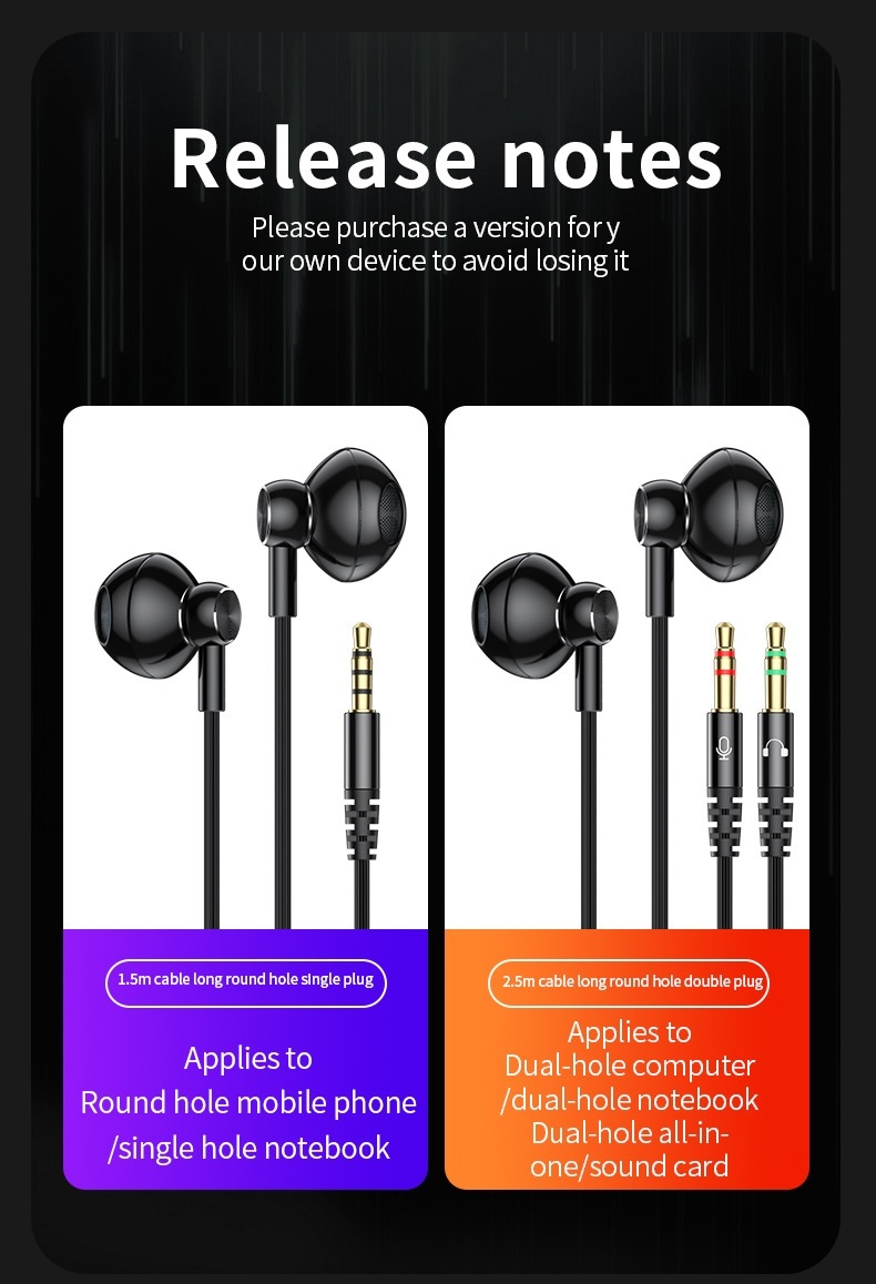 Auriculares intrauditivos con cable para juegos con micrófono, controladores dinámicos de 14,2 mm, graves profundos, cancelación de ruido, cable de audio dual de 3,5 mm de 1,5 m/2,5 m para PC y portátil.