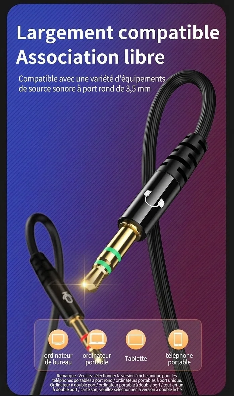 Écouteurs intra-auriculaires filaires pour le jeu avec micro, haut-parleurs dynamiques de 14,2 mm, basses profondes, réduction de bruit, câble audio double 3,5 mm de 1,5 m/2,5 m pour PC et ordinateur portable