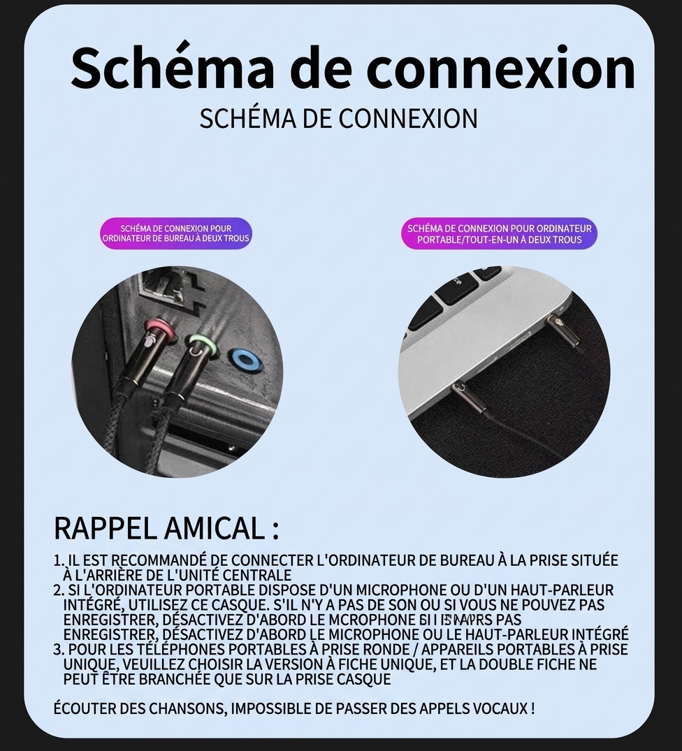 Écouteurs intra-auriculaires filaires pour le jeu avec micro, haut-parleurs dynamiques de 14,2 mm, basses profondes, réduction de bruit, câble audio double 3,5 mm de 1,5 m/2,5 m pour PC et ordinateur portable