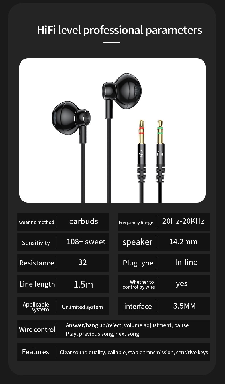 Auriculares intrauditivos con cable para juegos con micrófono, controladores dinámicos de 14,2 mm, graves profundos, cancelación de ruido, cable de audio dual de 3,5 mm de 1,5 m/2,5 m para PC y portátil.