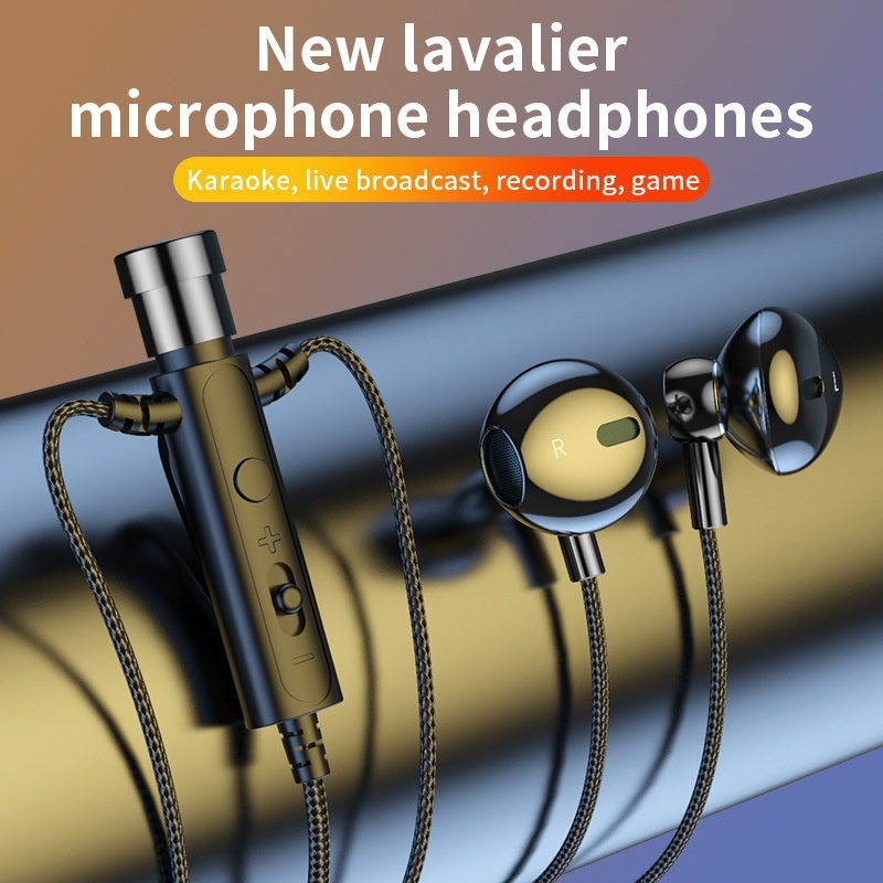 Lavalier Microphone In-Ear Headphones with Mic, 14.2mm Drivers Noise Reduction Wired Earbuds, 3.5mm & Type-C Digital for Karaoke Streaming Gaming