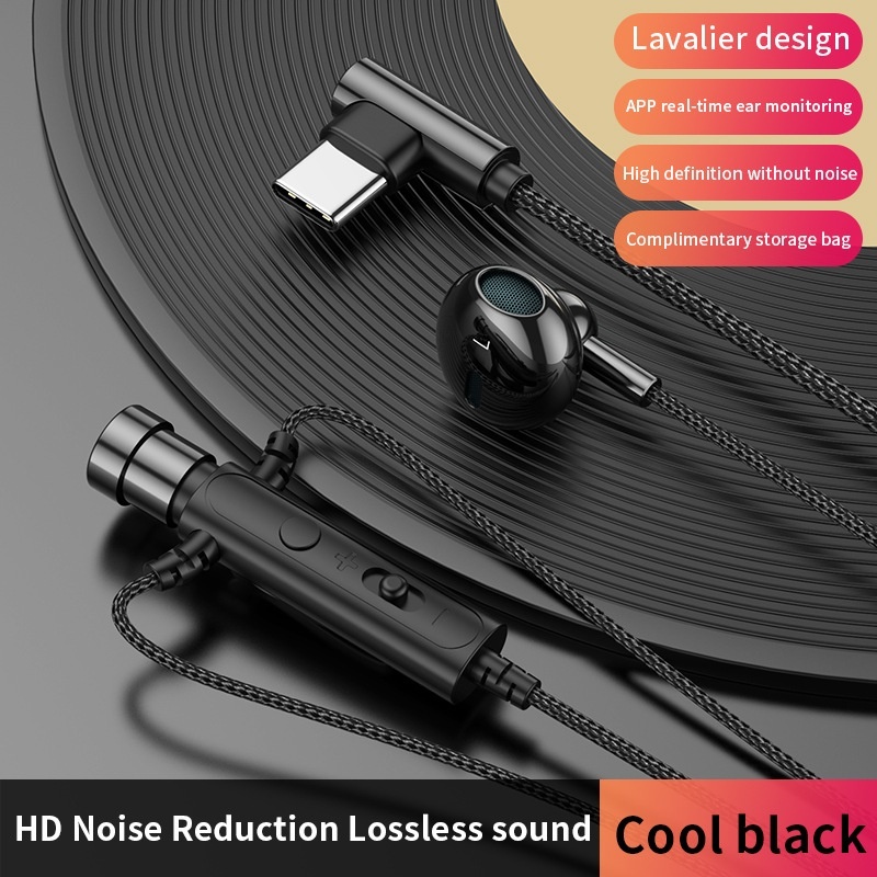 Lavalier Microphone In-Ear Headphones with Mic, 14.2mm Drivers Noise Reduction Wired Earbuds, 3.5mm & Type-C Digital for Karaoke Streaming Gaming