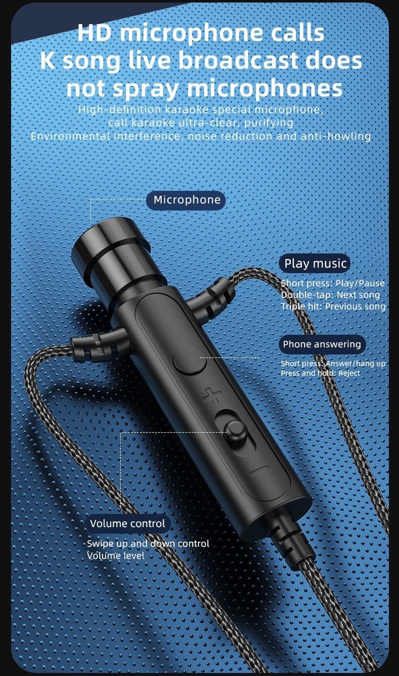 Lavalier Microphone In-Ear Headphones with Mic, 14.2mm Drivers Noise Reduction Wired Earbuds, 3.5mm & Type-C Digital for Karaoke Streaming Gaming