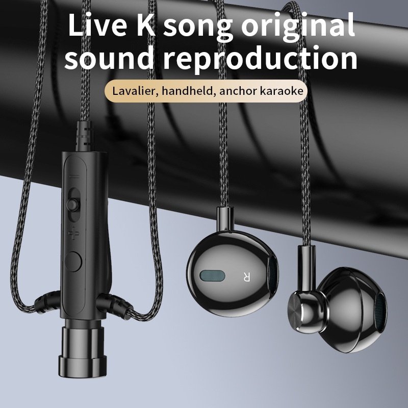 Lavalier Microphone In-Ear Headphones with Mic, 14.2mm Drivers Noise Reduction Wired Earbuds, 3.5mm & Type-C Digital for Karaoke Streaming Gaming