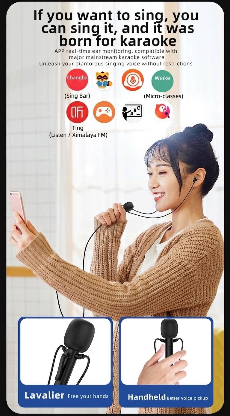 Lavalier Microphone In-Ear Headphones with Mic, 14.2mm Drivers Noise Reduction Wired Earbuds, 3.5mm & Type-C Digital for Karaoke Streaming Gaming