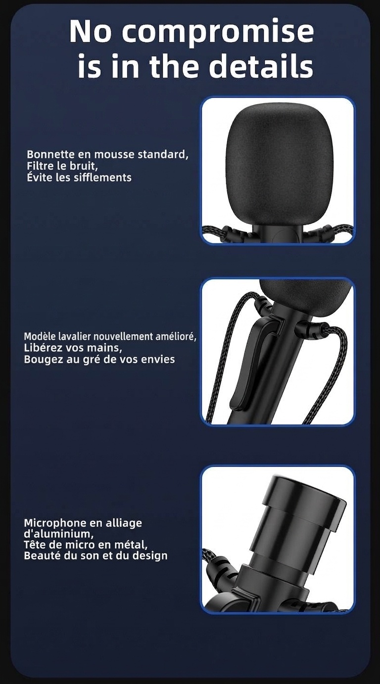 Écouteurs intra-auriculaires filaires avec microphone cravate, haut-parleurs de 14,2 mm, réduction du bruit, connectique 3,5 mm et USB-C pour karaoké, streaming et jeux vidéo.
