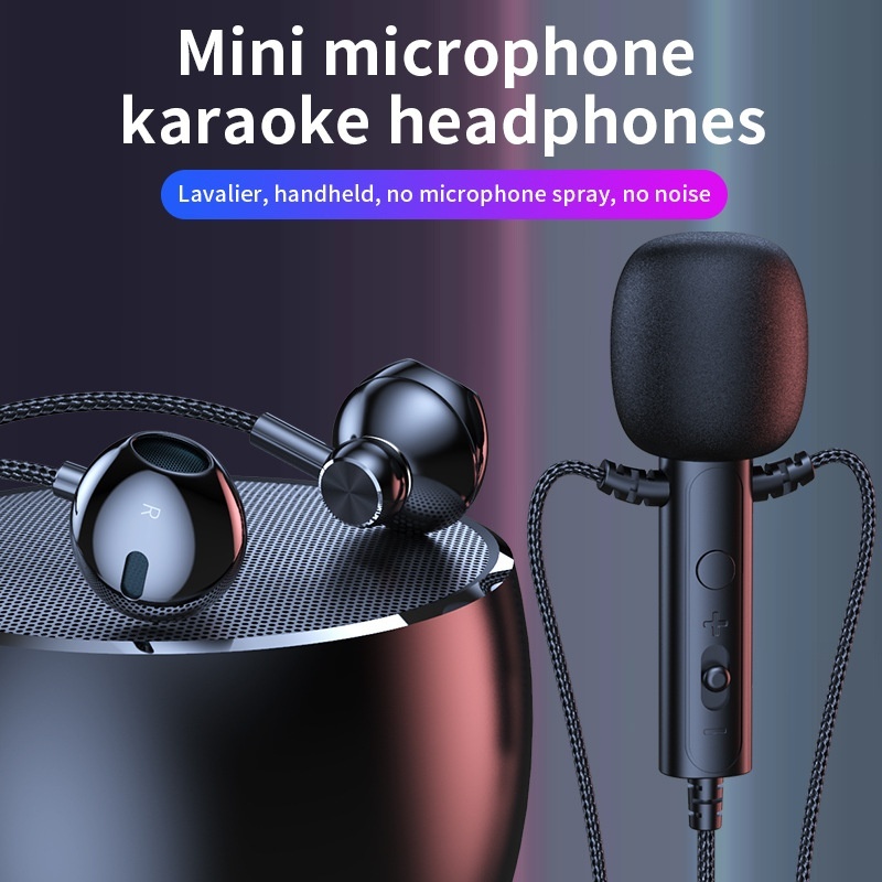 Lavalier Microphone In-Ear Headphones with Mic, 14.2mm Drivers Noise Reduction Wired Earbuds, 3.5mm & Type-C Digital for Karaoke Streaming Gaming
