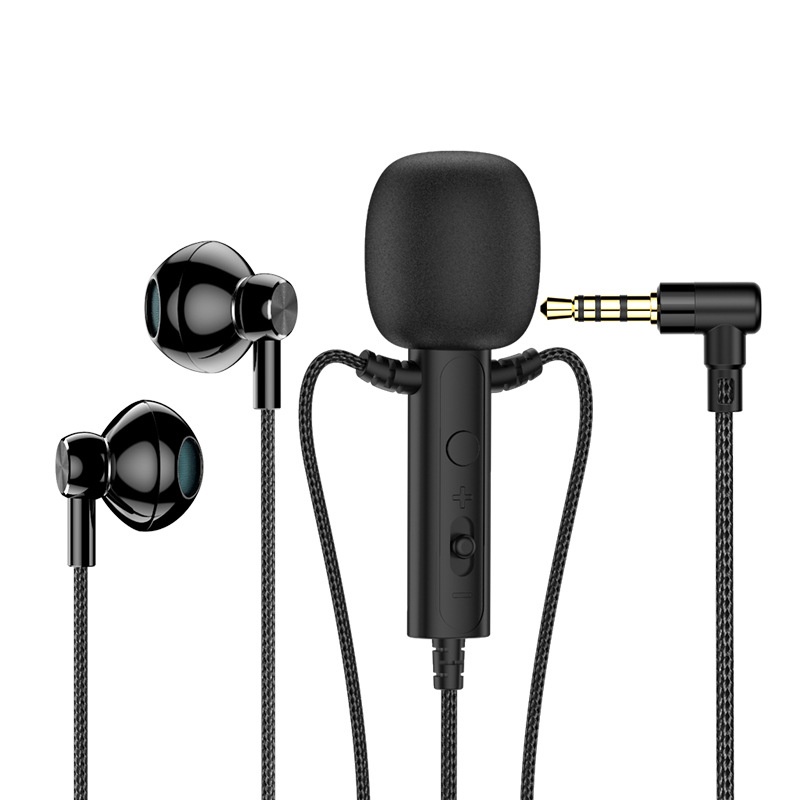Lavalier Microphone In-Ear Headphones with Mic, 14.2mm Drivers Noise Reduction Wired Earbuds, 3.5mm & Type-C Digital for Karaoke Streaming Gaming