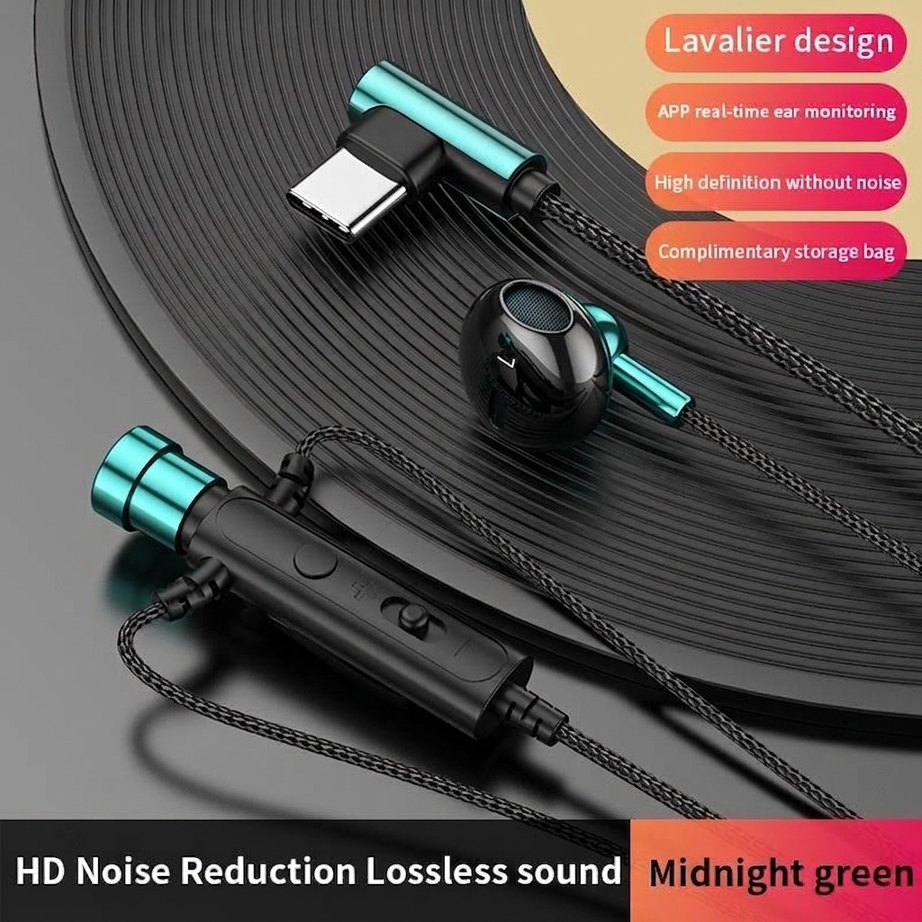 Lavalier Microphone In-Ear Headphones with Mic, 14.2mm Drivers Noise Reduction Wired Earbuds, 3.5mm & Type-C Digital for Karaoke Streaming Gaming