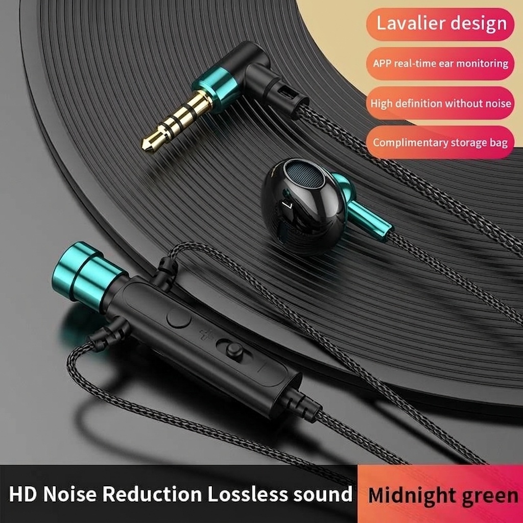 Lavalier Microphone In-Ear Headphones with Mic, 14.2mm Drivers Noise Reduction Wired Earbuds, 3.5mm & Type-C Digital for Karaoke Streaming Gaming