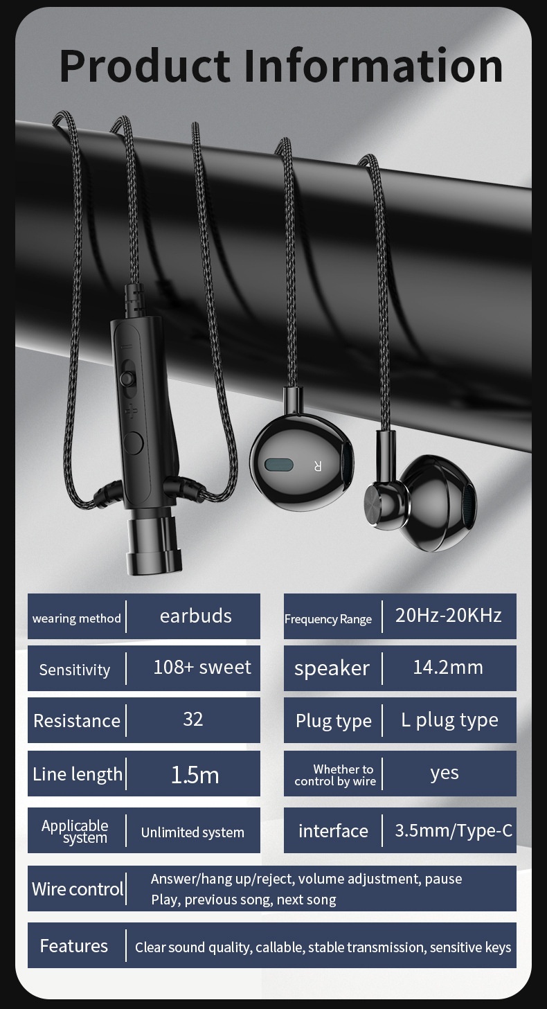Lavalier Microphone In-Ear Headphones with Mic, 14.2mm Drivers Noise Reduction Wired Earbuds, 3.5mm & Type-C Digital for Karaoke Streaming Gaming