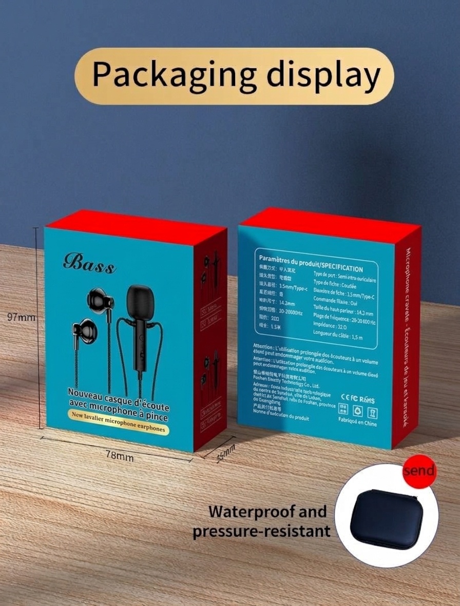 Écouteurs intra-auriculaires filaires avec microphone cravate, haut-parleurs de 14,2 mm, réduction du bruit, connectique 3,5 mm et USB-C pour karaoké, streaming et jeux vidéo.